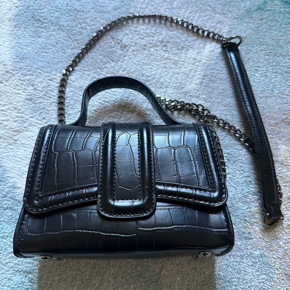 Zara black crocodile embossed crossbody bag